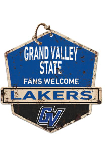 KH Sports Fan Grand Valley State Lakers Fans Welcome Rustic Badge Sign - Blue