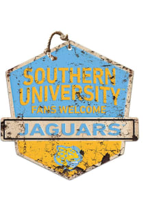 KH Sports Fan Southern University Jaguars Fans Welcome Rustic Badge Sign - Blue
