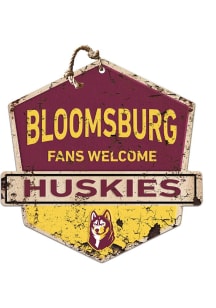 KH Sports Fan Bloomsburg University Huskies Fans Welcome Rustic Badge Sign - Red