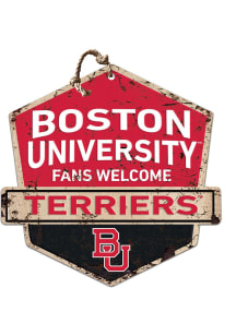 KH Sports Fan Boston Terriers Fans Welcome Rustic Badge Sign - Red