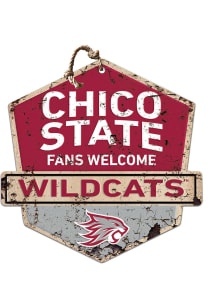 KH Sports Fan CSU Chico Wildcats Fans Welcome Rustic Badge Sign - Red