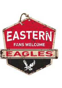 KH Sports Fan Eastern Washington Eagles Fans Welcome Rustic Badge Sign - Red