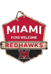 KH Sports Fan Miami RedHawks Fans Welcome Rustic Badge Sign - Red