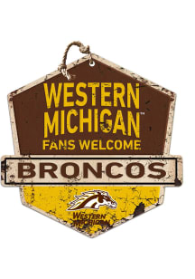 KH Sports Fan Western Michigan Broncos Fans Welcome Rustic Badge Sign - Brown