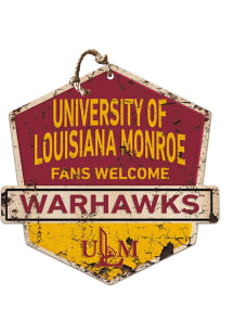 KH Sports Fan Louisiana-Monroe Warhawks Fans Welcome Rustic Badge Sign - Red