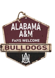 KH Sports Fan Alabama A&M Bulldogs Fans Welcome Rustic Badge Sign - Red
