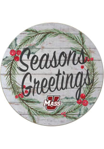 KH Sports Fan Massachusetts Minutemen 20x20 Weathered Seasons Greetings Sign - Grey