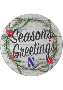 KH Sports Fan Northwestern Wildcats 20x20 Weathered Seasons Greetings Sign - Grey