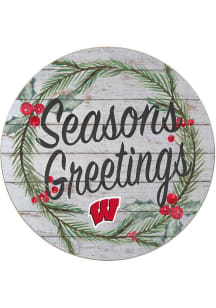 KH Sports Fan Wisconsin Badgers 20x20 Weathered Seasons Greetings Sign - Grey