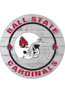 KH Sports Fan Ball State Cardinals Weathered Helmet Circle Sign - Grey