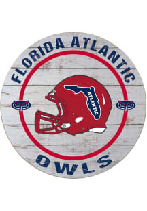 KH Sports Fan Florida Atlantic Owls Weathered Helmet Circle Sign - Grey
