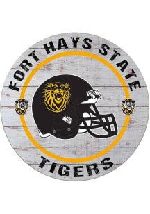 KH Sports Fan Fort Hays State Tigers Weathered Helmet Circle Sign - Grey