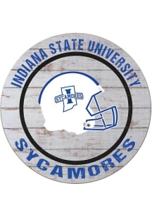 KH Sports Fan Indiana State Sycamores Weathered Helmet Circle Sign - Grey