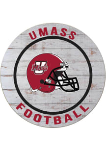 KH Sports Fan Massachusetts Minutemen Weathered Helmet Circle Sign - Grey