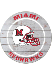 KH Sports Fan Miami RedHawks Weathered Helmet Circle Sign - Grey