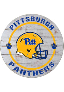 KH Sports Fan Pitt Panthers Weathered Helmet Circle Sign - Grey