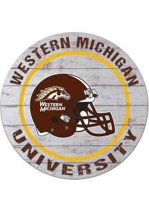 KH Sports Fan Western Michigan Broncos Weathered Helmet Circle Sign - Grey