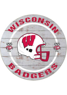 KH Sports Fan Wisconsin Badgers Weathered Helmet Circle Sign - Grey