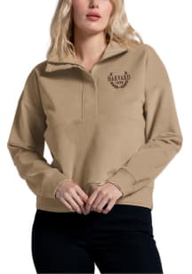 Harvard Crimson Womens Khaki Corded Qtr Zip