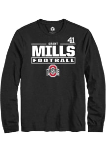 Grant Mills Ohio State Buckeyes Black Football NIL Stacked Box Long Sleeve Player T Shirt