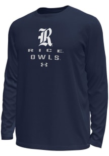 Under Armour Rice Owls Navy Blue Stacked Logo Tech Stretch Long Sleeve T-Shirt