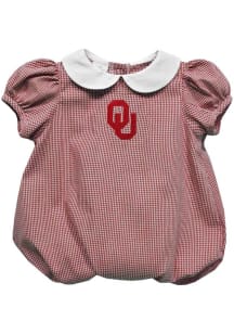 Vive La Fete Oklahoma Sooners Baby Crimson Gingham Collar Short Sleeve One Piece