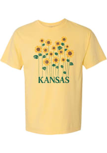 Summit Sportswear Kansas Womens Yellow Sunflower Wordmark Short Sleeve T-Shirt
