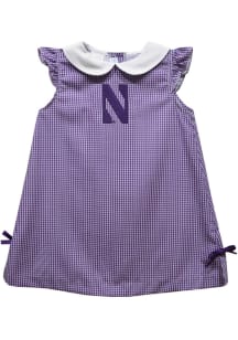 Vive La Fete Northwestern Wildcats Toddler Girls Purple Gingham Short Sleeve Dress