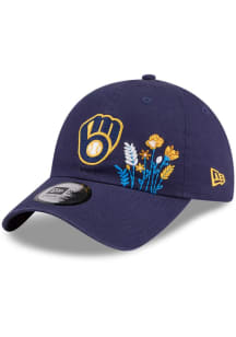 New Era Milwaukee Brewers Navy Blue Wildflower Casual Classic Womens Adjustable Hat