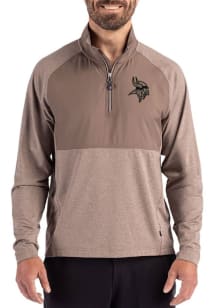 Cutter and Buck Minnesota Vikings Mens Oatmeal Mono Adapt Eco Hybrid Long Sleeve Qtr Zip Pullover