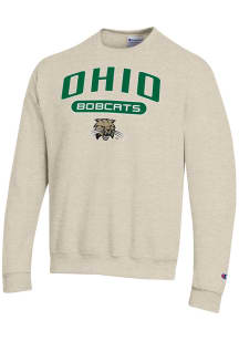 Champion Ohio Bobcats Mens Oatmeal Arch Pill Logo Powerblend Long Sleeve Crew Sweatshirt