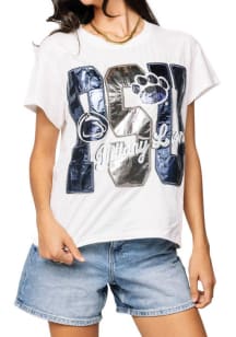 Queen of Sparkles Penn State Nittany Lions Womens White Metallic Letters Short Sleeve T-Shirt
