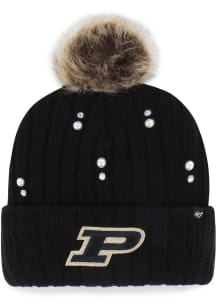 47 Purdue Boilermakers Black Pearl Fur Cuff Pom Womens Knit Hat