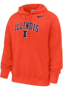 Nike Illinois Fighting Illini Mens Orange Arch Mascot Club Fleece Long Sleeve Hoodie