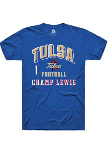 Champ Lewis Tulsa Golden Hurricane Blue Football NIL Arch Logo Short Sleeve Player T Shirt