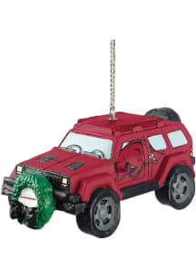 Arkansas Razorbacks jeep with wreath Ornament - Cardinal