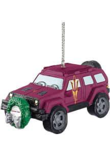 Arizona State Sun Devils jeep with wreath Ornament - Maroon