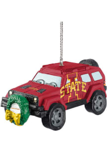 Iowa State Cyclones jeep with wreath Ornament - Cardinal