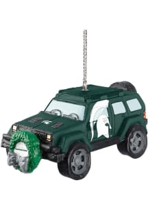Michigan State Spartans jeep with wreath Ornament - Green