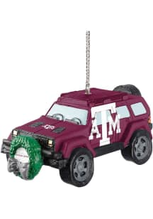 Texas A&M Aggies jeep with wreath Ornament - Maroon