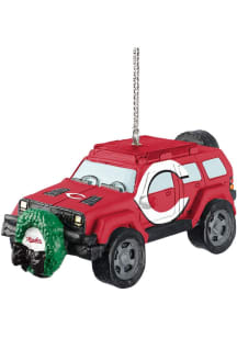 Cincinnati Reds jeep with wreath Ornament - Red