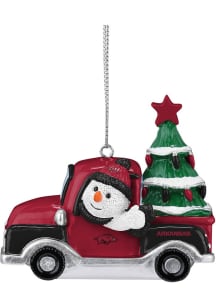 Arkansas Razorbacks Snowman Riding Truck Ornament - White