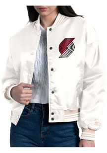 Starter Portland Trail Blazers Womens White Satin Medium Weight Jacket