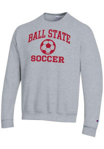 Champion Ball State Cardinals Mens Grey Soccer Icon Powerblend Long Sleeve Crew Sweatshirt
