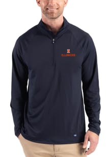 Cutter and Buck Illinois Fighting Illini Mens Navy Blue Prospect Eco Big and Tall Qtr Zip