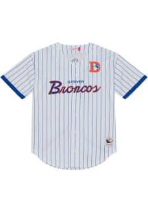 Mitchell and Ness Denver Broncos Mens White Retro Head Coach Baseball Jersey