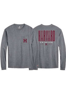 League Harvard Crimson Grey Heather BLOCK H HARVARD CRIMSON BLOCK H Long Sleeve T Shirt