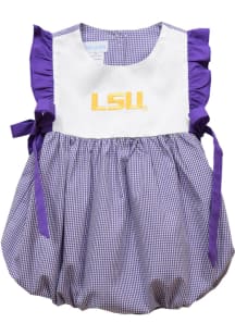 Vive La Fete LSU Tigers Baby Girls Purple Bessie bubble romper Short Sleeve Dress