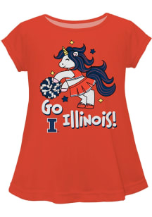 Vive La Fete Illinois Fighting Illini Infant Girls Unicorn Blouse Short Sleeve T-Shirt Orange