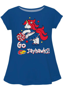 Vive La Fete Kansas Jayhawks Infant Girls Unicorn Blouse Short Sleeve T-Shirt Blue